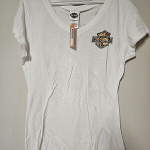 Harley-Davidson Women's White Tee with Gold Emblem